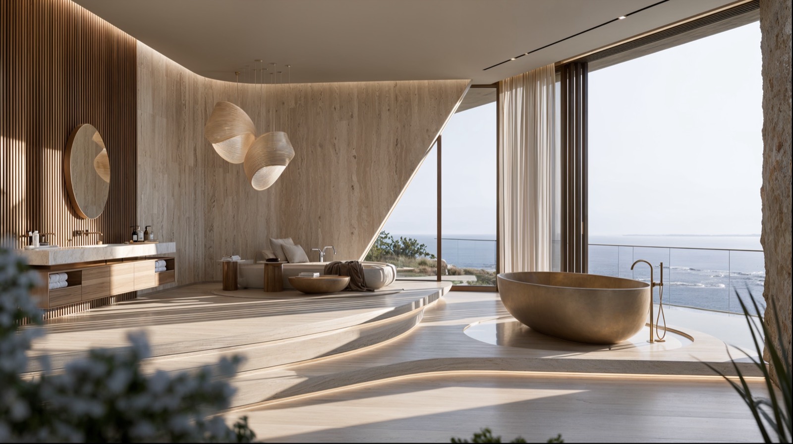 Amara — the bedroom turning its glass corner toward the water