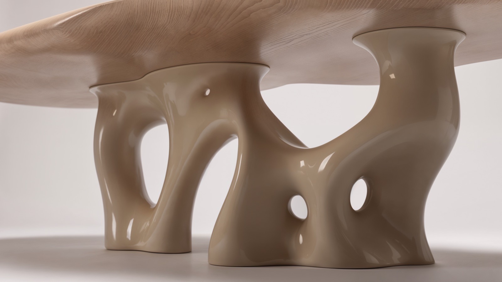 Sculpted organic table in pale timber