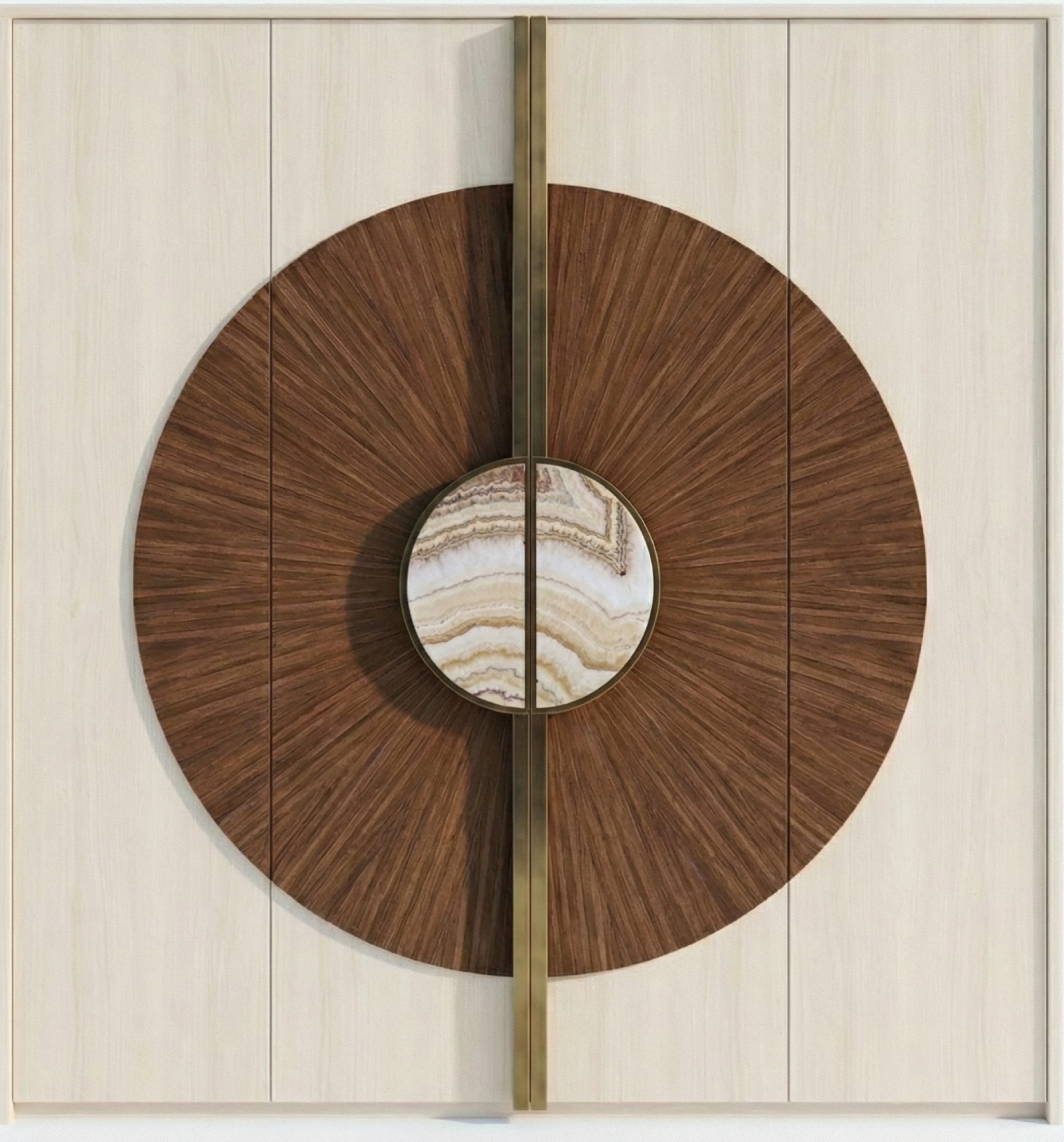 Peacock — a door of walnut sunburst and onyx
